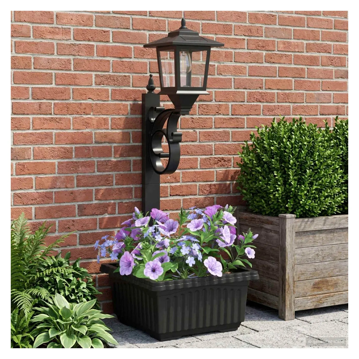 Lampă Solară de Grădină cu Jardinieră Integrată, Felinar LED și Design Decorativ – 29 × 28 × 74 cm - detaliu produs