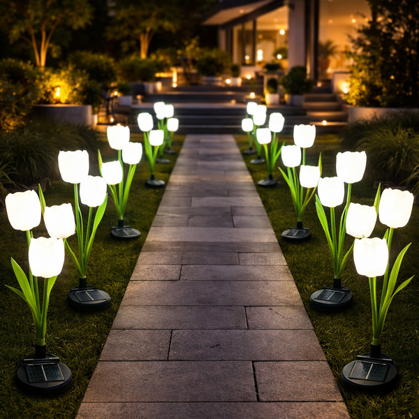 Set 2 lampi Solare Gradina Tip Lalea – 30 cm, 30 lm, Iluminare Alba