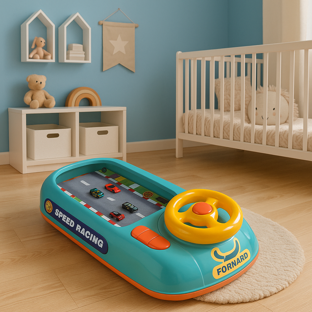 RESIGILAT - Jucarie Interactiva volan de condus cu circuit curse, sunete si functii, alimentare USB, pentru Copii 3-6 Ani