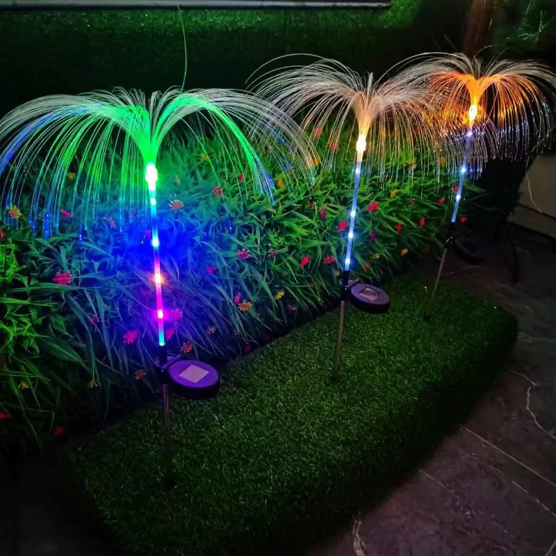 Set 2 x Lampi solare cu fibra optica  tip palmier Iluminare decorativa RGB