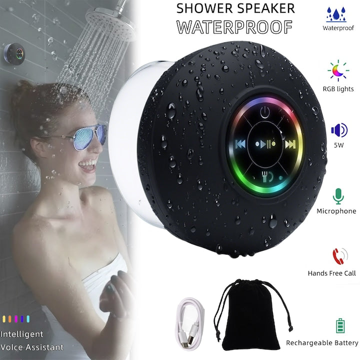 Boxa Portabila Mini Rezistenta Apa Bass Puternic cu Microfon Incorporat si Lumini LED - detaliu produs
