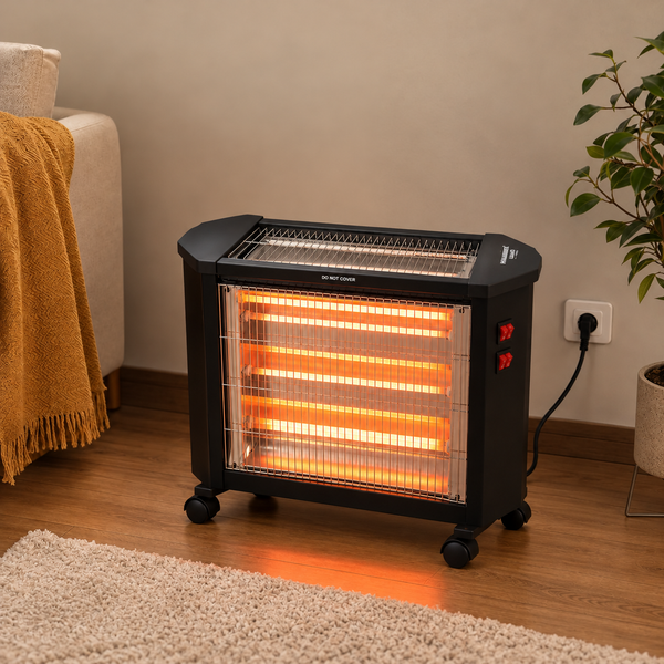 Radiator Electric Quartz Hausberg HB-8800, 1600W, 4 Tuburi Quartz, 4 Trepte de Putere, Protecție la Răsturnare, Negru