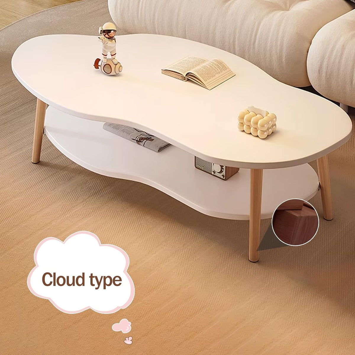 Masa de Cafea in Forma de Nor Cloud Table 2 Nivele 100cm Alb Design Modern - detaliu produs