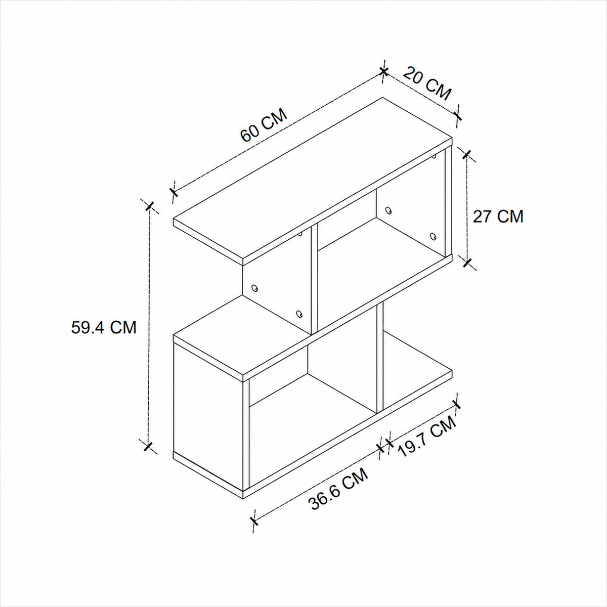 Masuta laterala cu rafturi pentru carti, 60 x 20 x 59,4 cm