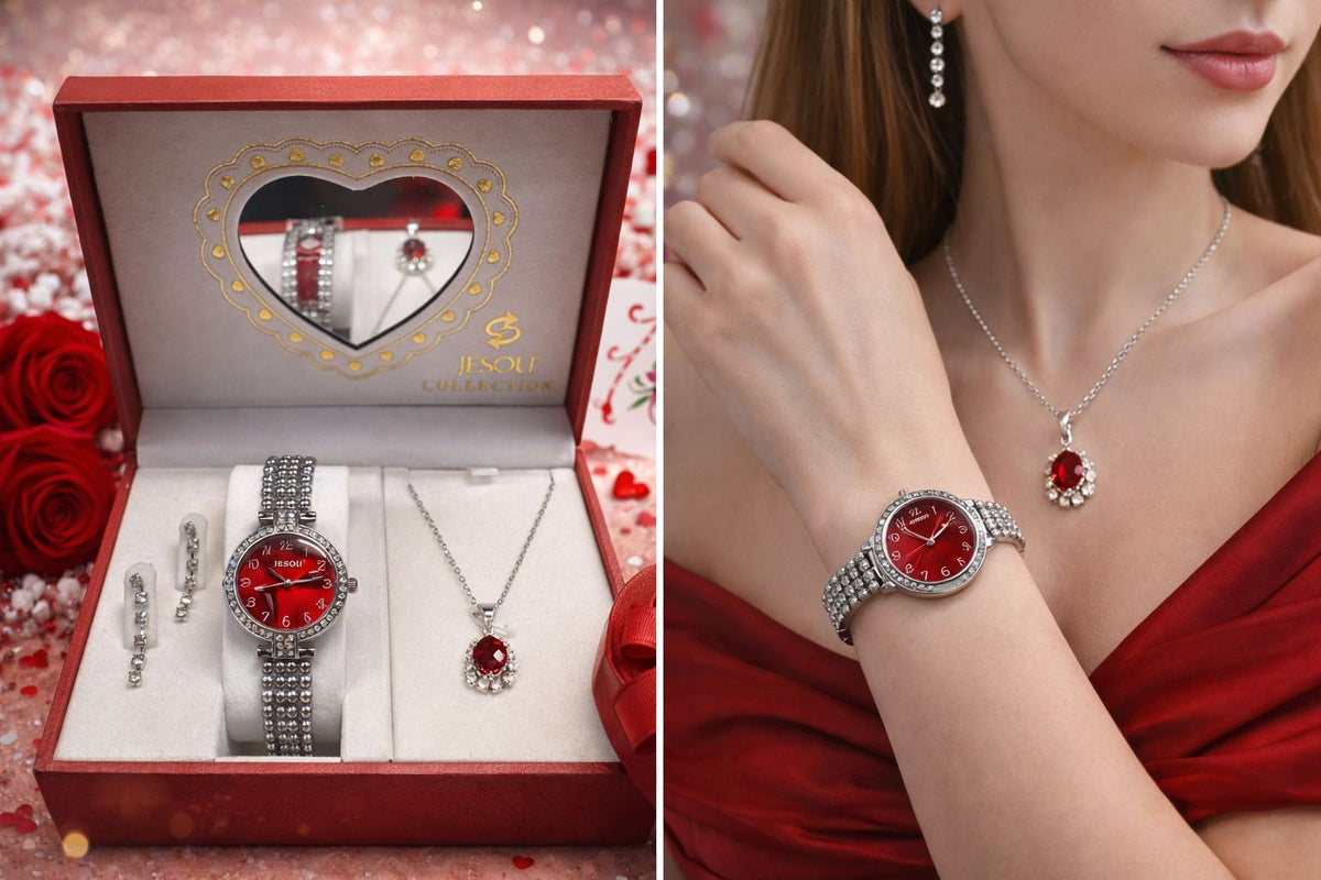 Set cadou ceas dama cu colier si cercei in cutie premium