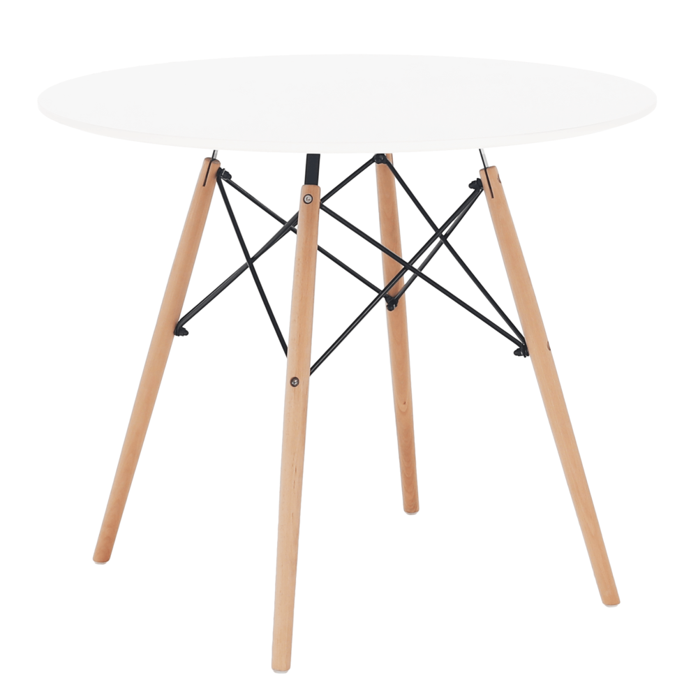 Masa rotunda alba 90 cm cu picioare lemn fag si structura metalica