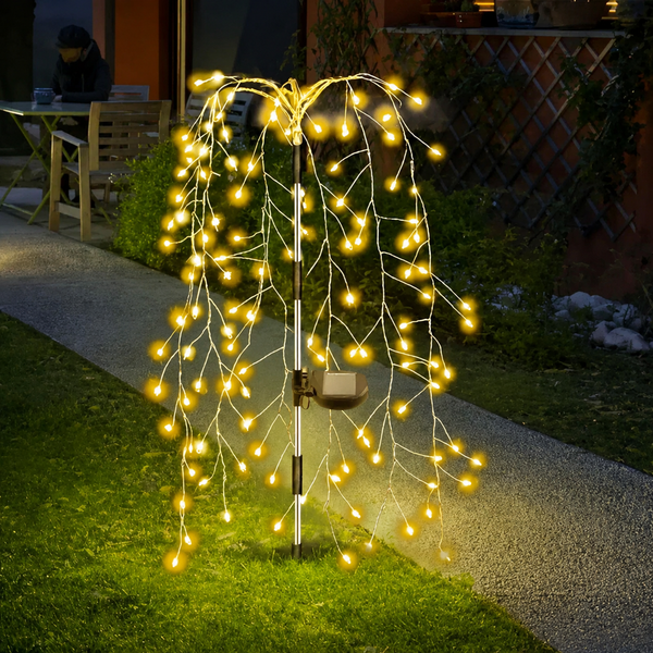 Set 2 Lampi Solare Decorative tip Salcie 120 LED-uri Lumina Calda Rece Multicolor pentru Curte Gradina - in context de utilizare