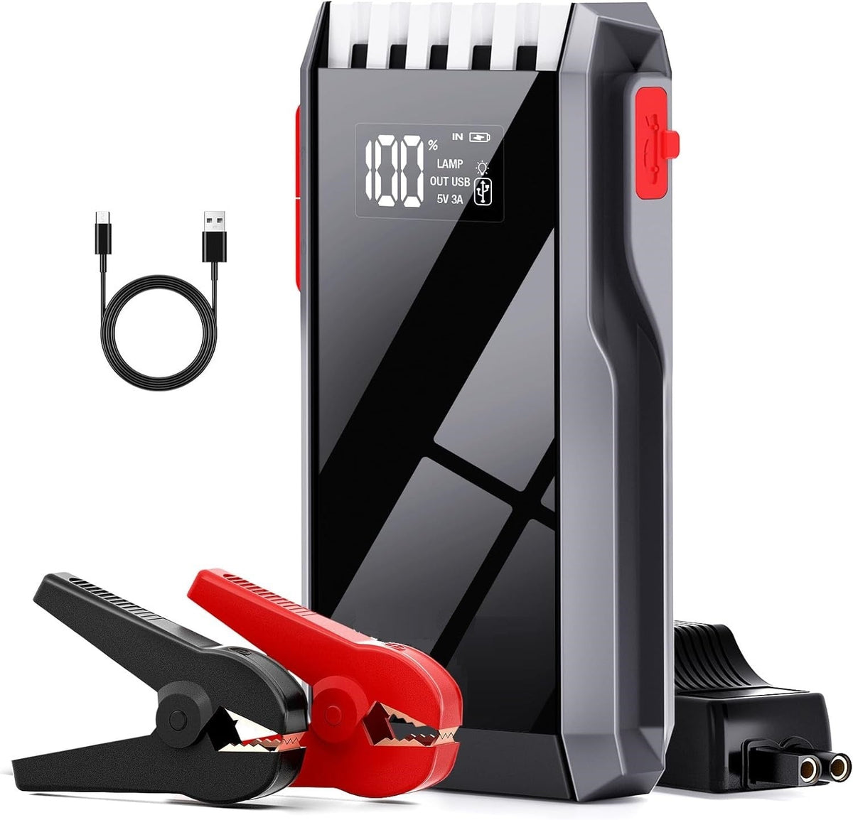 Robot Pornire Auto Portabil 800A, Jump Starter 12V cu Acumulator 8000mAh, Ecran LCD si Port USB