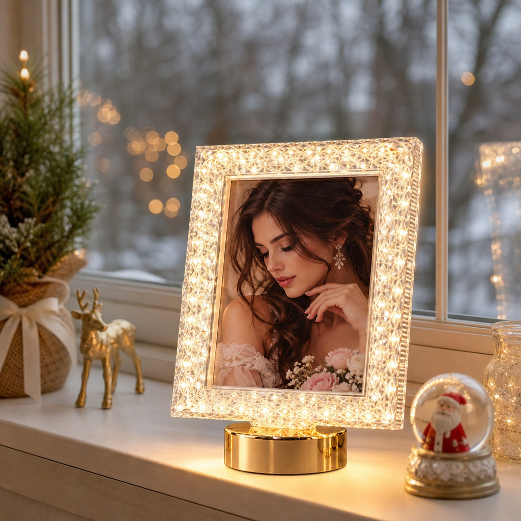Ramă Foto LED Decorativă cu Efect Cristal – 24 × 20 cm - detaliu produs
