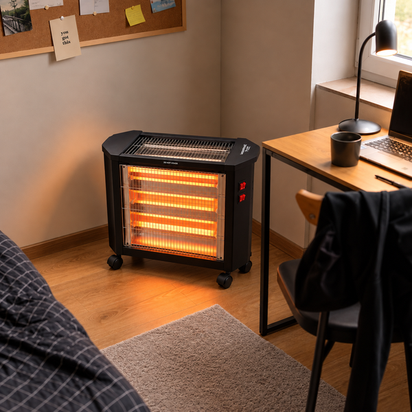 Radiator Electric Quartz Hausberg HB-8800, 1600W, 4 Tuburi Quartz, 4 Trepte de Putere, Protecție la Răsturnare, Negru
