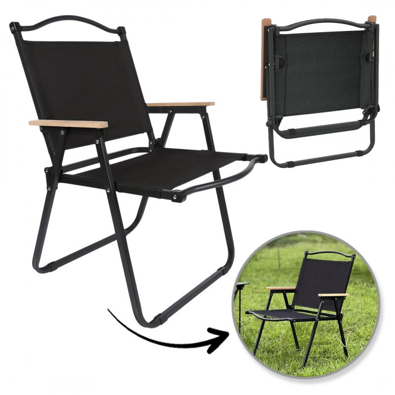 Scaun metalic plabil pentru gradina, camping sau plaja, 54x59x76 cm, negru