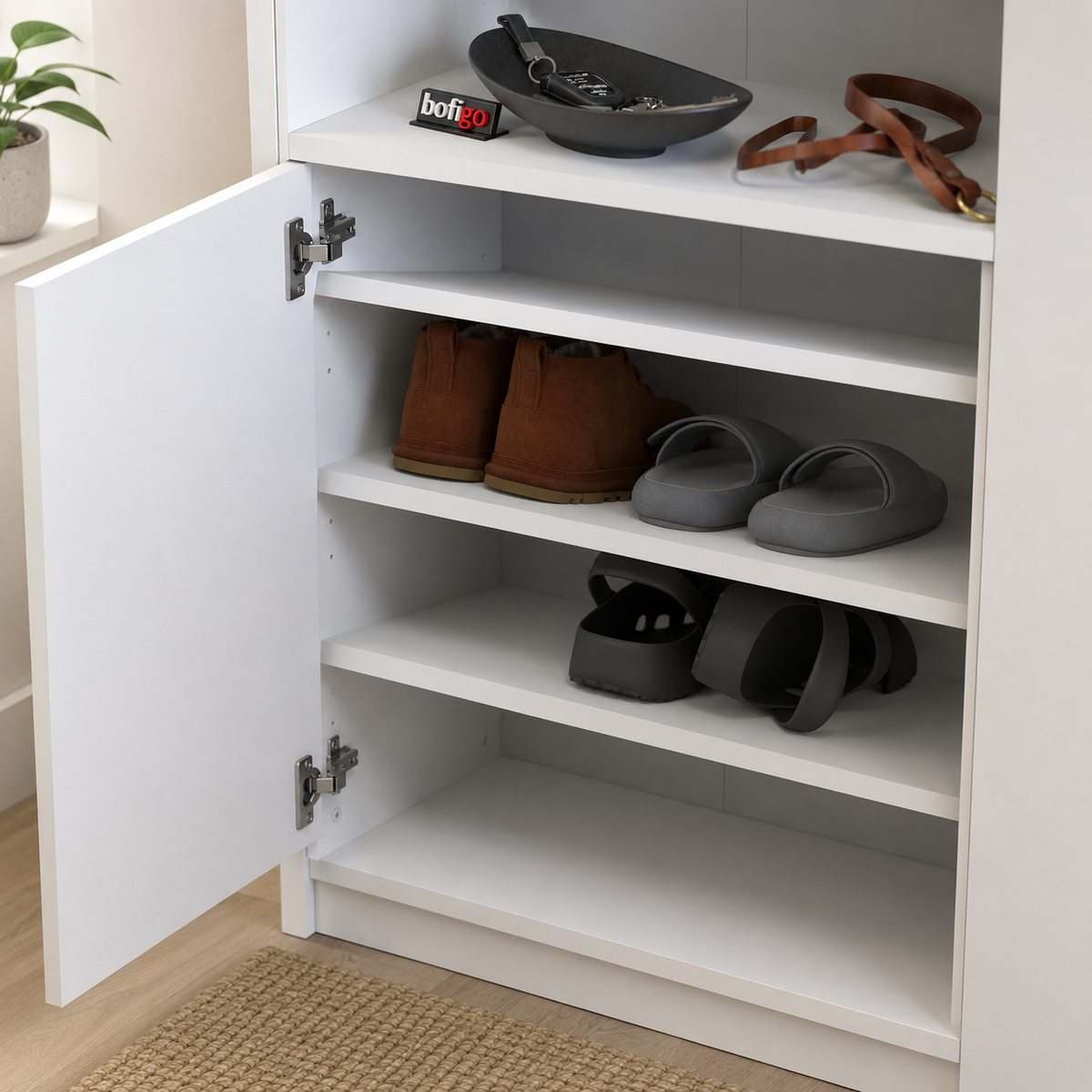 Pantofar modern 72x32x170 cm, cu 4 usi si 9 rafturi, pentru hol, intrare sau depozitare incaltaminte