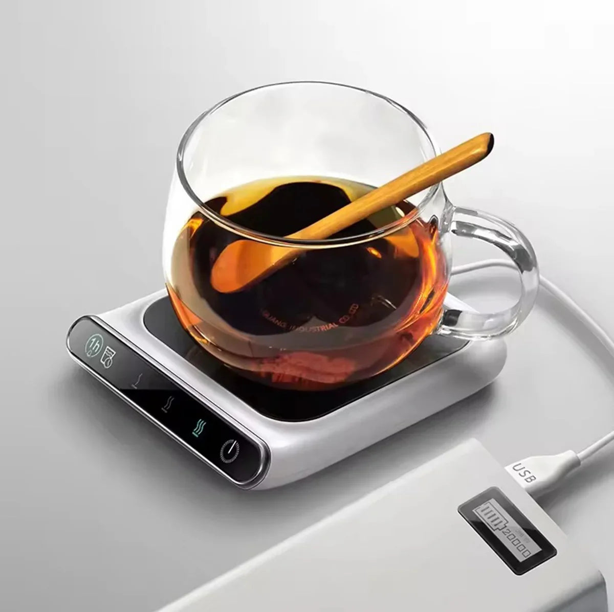 Incalzitor electric smart pentru cana cafea, ceai si alte bauturi, incarcare USB, reglare temperatura, alimentare 5V, putere 10W, alb
