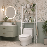 Suport depozitare peste toaleta, 3 polite, cadru metalic alb, organizator baie modern, 150 x 50 x 23 cm
