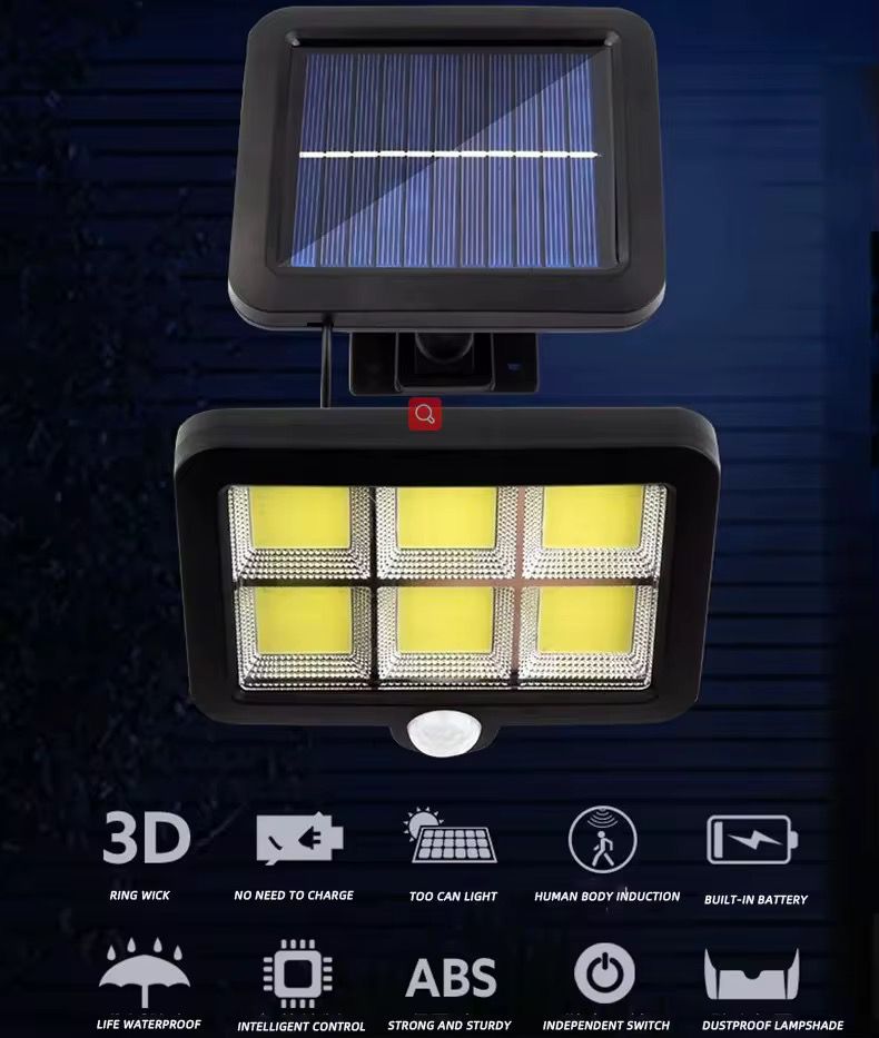 Lampa solara LED cu telecomanda, ajustabila, 6 COB LED, senzor miscare si lumina, baterie 2400 mAh, cablu 5 m, rezistenta la apa, negru