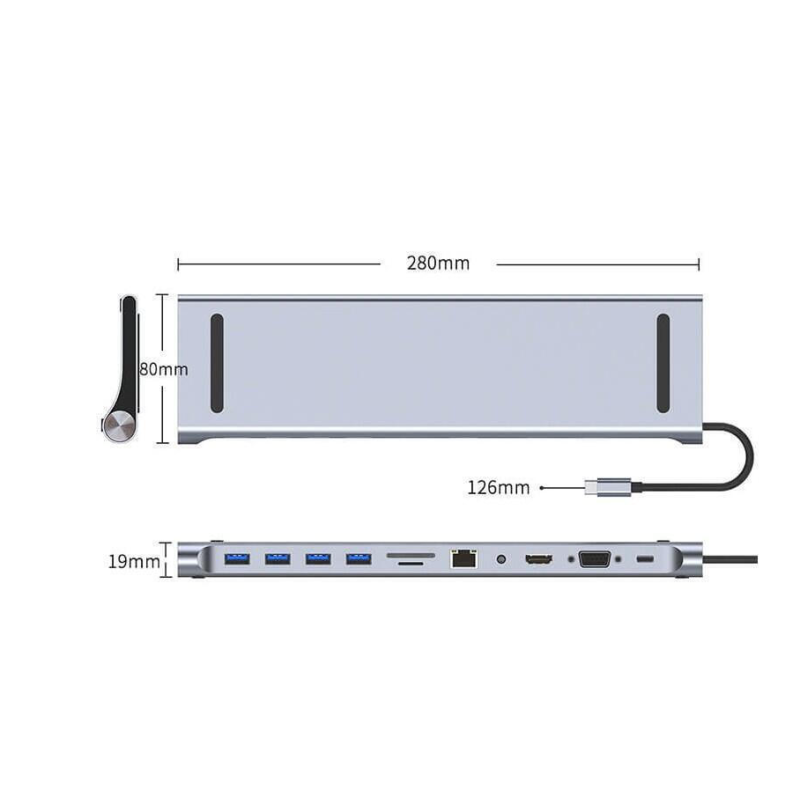 Adaptor hub USB-C 11 in 1 cu HDMI 4K, LAN, VGA, USB 3.0 si cititor card