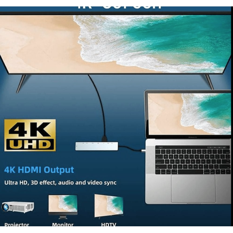 Adaptor hub USB-C 11 in 1 cu HDMI 4K, LAN, VGA, USB 3.0 si cititor card