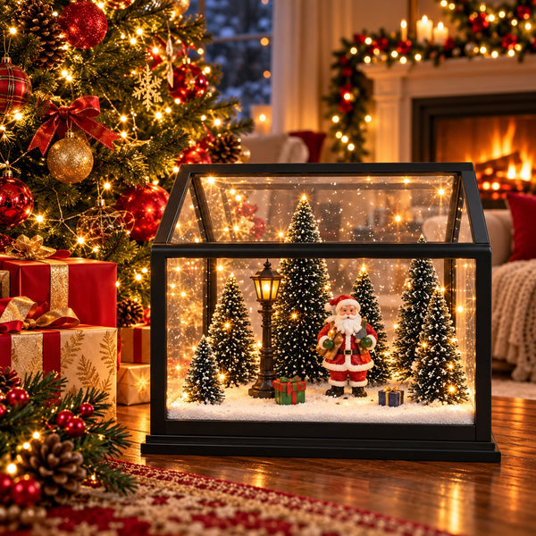 Casă Decorativă Premium de Crăciun cu Moș Crăciun, Lumină LED, Muzică și Alimentare USB/Baterii – 23 × 20 × 12 cm - imagine principala