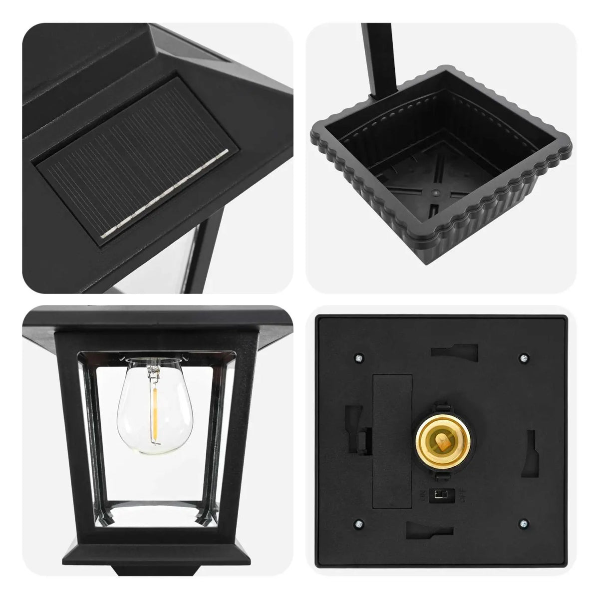 Lampă Solară de Grădină cu Jardinieră Integrată, Felinar LED și Design Decorativ – 29 × 28 × 74 cm - detaliu produs