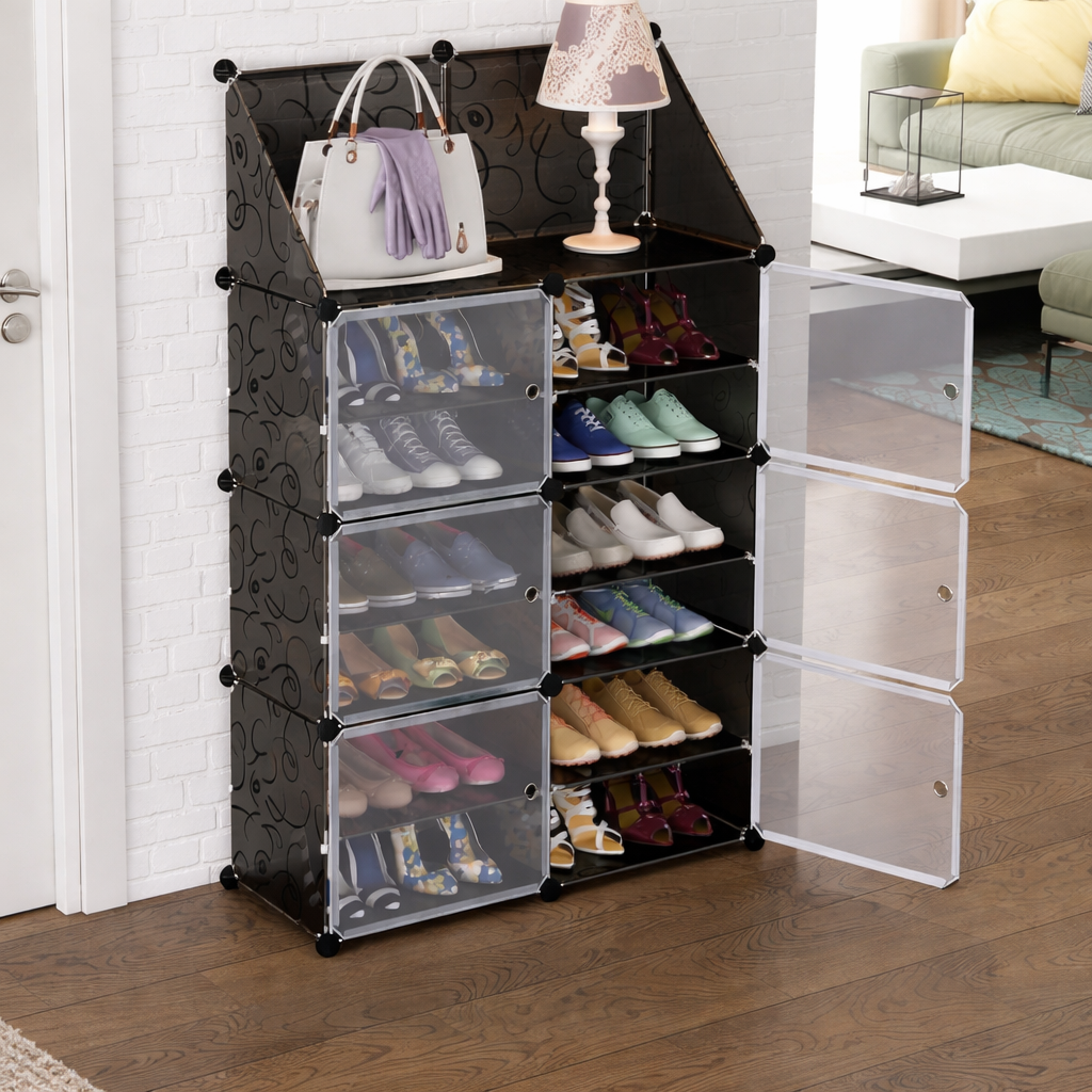 Dulap Modular pentru Incaltaminte cu Cuier, Organizator cu Usi Anti-Praf, 85 x 32 x 95.5 cm