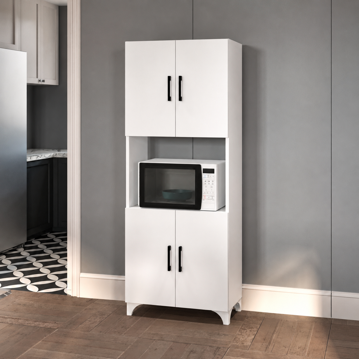 Dulap multifunctional pentru bucatarie, suport pentru cuptor cu microunde, 60 x 33,8 x 153,6 cm