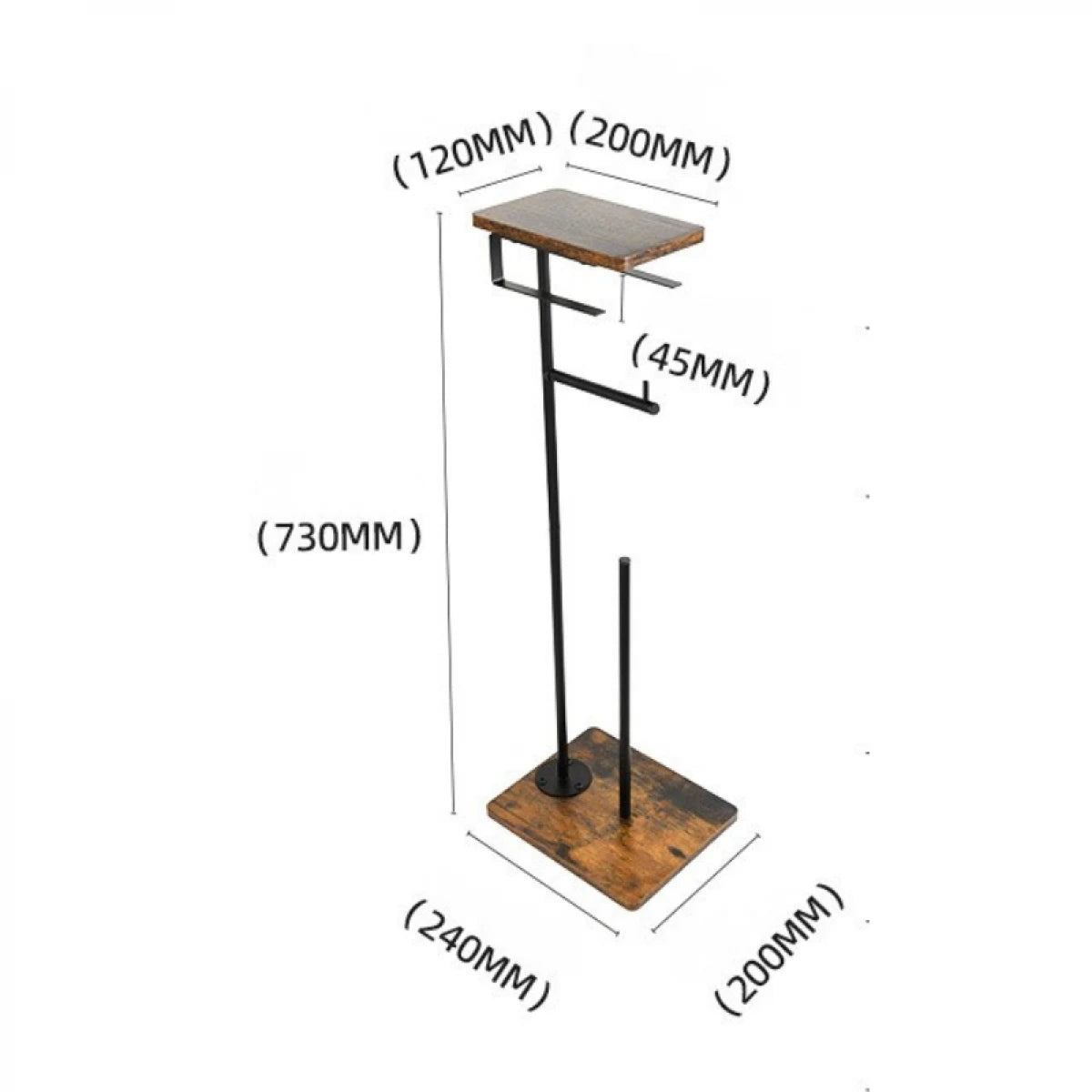 Suport Hartie Igienica cu Depozitare Reviste 2 Blaturi MDF Structura Metalica 73cm Negru - detaliu produs