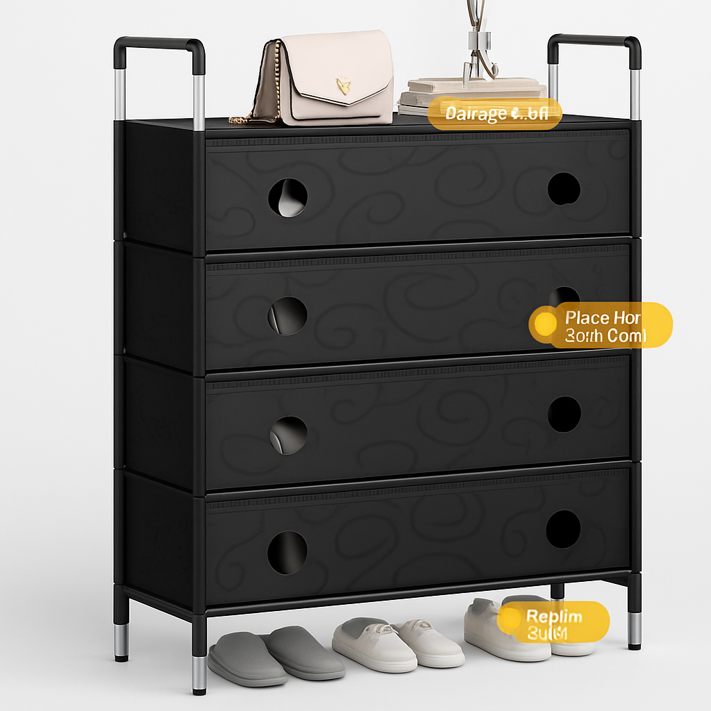 Pantofar Organizator 5 Niveluri cu Sertare Textile Design Modern Negru 101 x 30 x 60cm