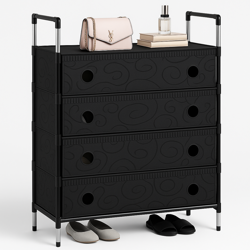 Pantofar Organizator 5 Niveluri cu Sertare Textile Design Modern Negru 101 x 30 x 60cm