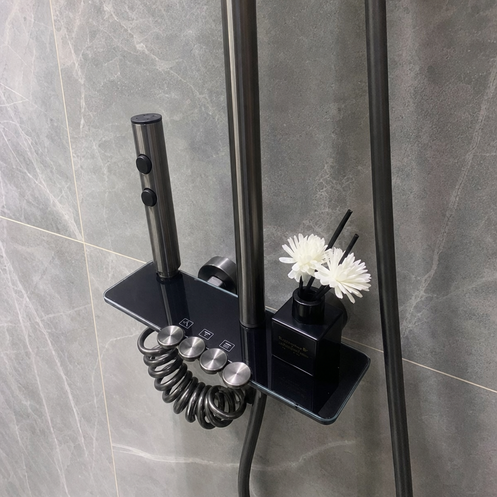 Coloana Dus Inox Crom Negru Duza Masaj Patrata 25cm Sistem Dus Modern - detaliu produs