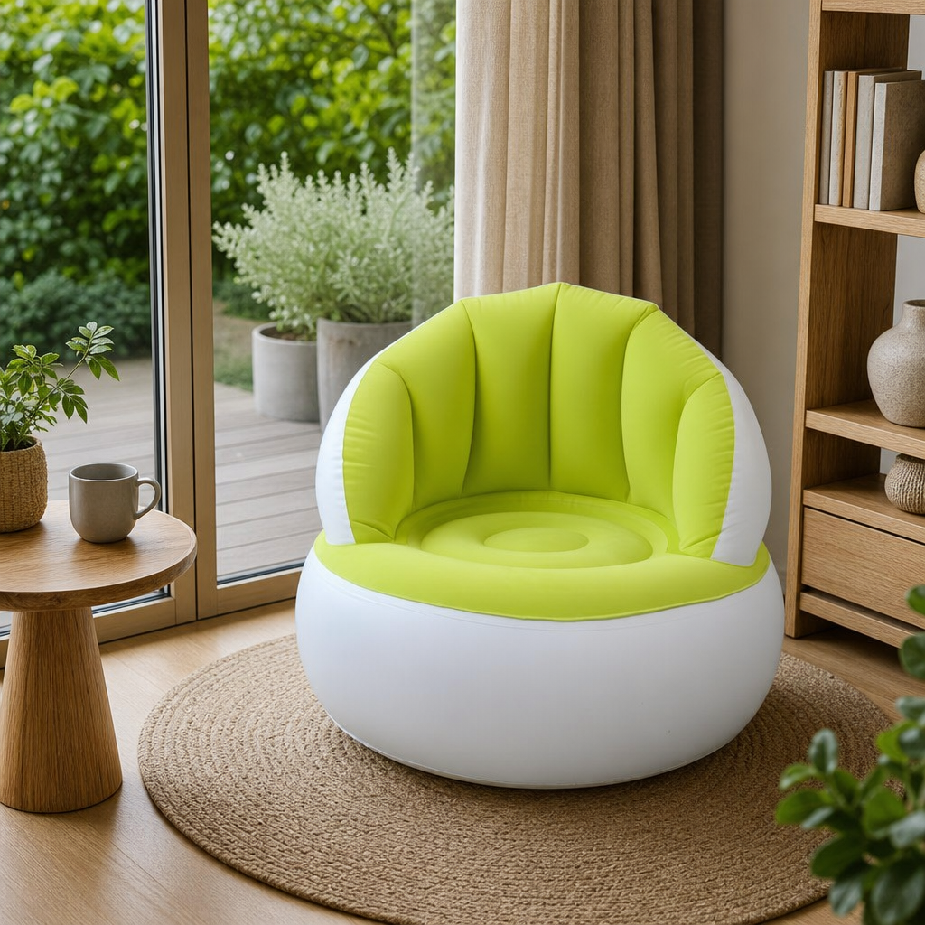 Scaun gonflabil confortabil cu pompa inclusa, design modern, dimensiuni 85x70 cm, ideal pentru interior si exterior, - in context de utilizare