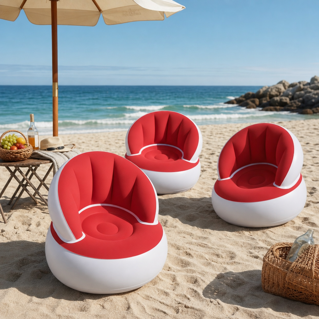Scaun gonflabil confortabil cu pompa inclusa, design modern, dimensiuni 85x70 cm, ideal pentru interior si exterior, - in context de utilizare