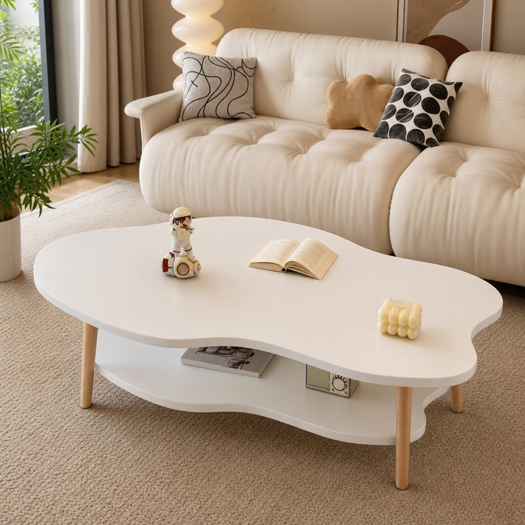 Masa de Cafea in Forma de Nor Cloud Table 2 Nivele 100cm Alb Design Modern - in context de utilizare