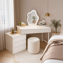 Masa de machiaj eleganta cu oglinda LED, sertare multiple, design modern 100 x 74 cm, alb