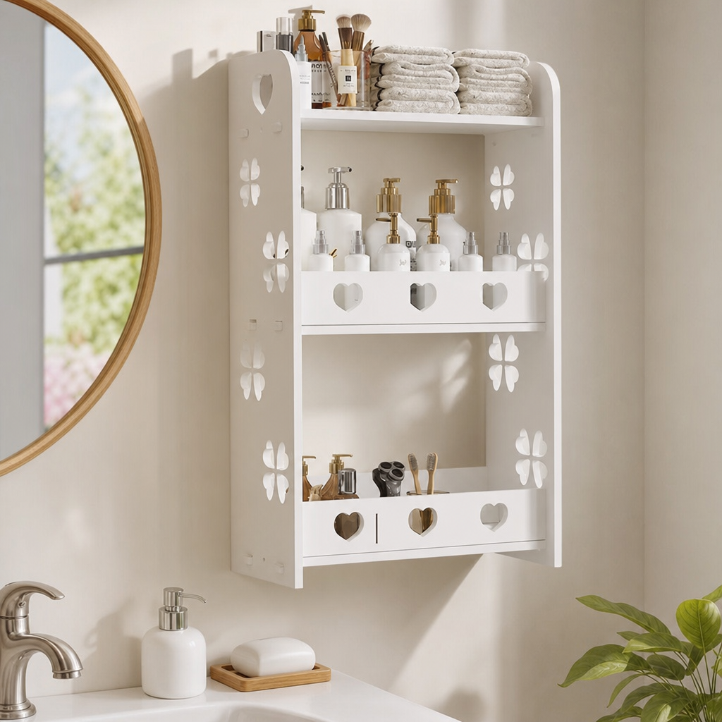 Dulap Organizator Baie cu Rafturi si Usi  Depozitare Cosmetice - in context de utilizare
