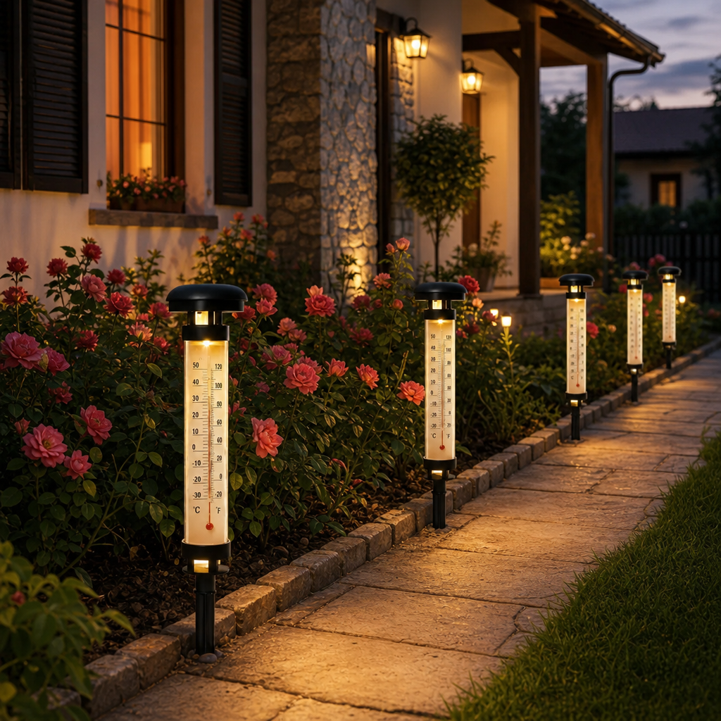 Set 2 Termometre Solare de Gradina cu Lampa LED Afisaj Dual Celsius Fahrenheit 35cm Negru - in context de utilizare