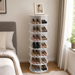 Raft de pantofi rotativ, Organizator pantofi tip carusel 7 niveluri, Rotire 360°, Design rotund, Pentru dormitor/hol/dulap, Alb