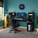 Birou gaming Throne cu biblioteca, rafturi și dulapuri laterale, 183 x 45 x 120 cm