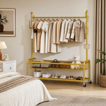 Cuier Metalic Auriu cu Bara Haine si Cos Depozitare 170cm - Design Modern
