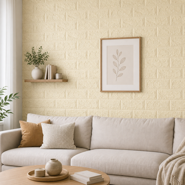 Tapet 3D Autoadeziv Model Caramida Crem 70x77cm Set 10 Bucati - detaliu produs