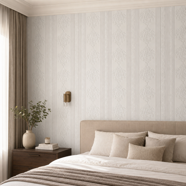 Tapet Elegant Alb cu Ornamente Baroce 3D Textura Gofrata 70x70cm - detaliu produs