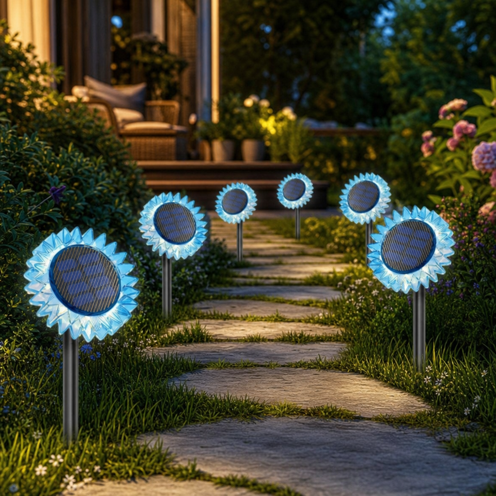 Lampa Solara de Gradina Floarea-soarelui LED Iluminare Automata Decorativa - in context de utilizare