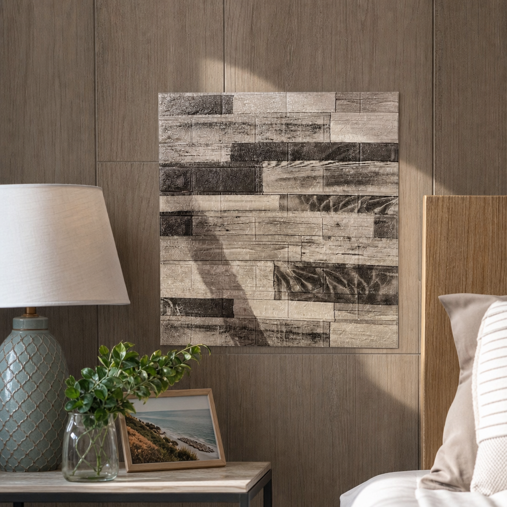 Tapet Decorativ 3D Model Caramida negru cu alb 70x70 cm - in context de utilizare