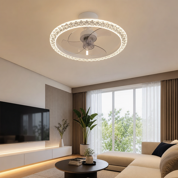 Lustra LED cu Ventilator Alba Rotunda Minimalist Design Modern - detaliu produs