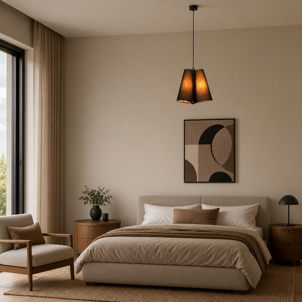 Lustra Moderna Pendul Negru E27 Diametru 34cm Design Contemporan - in context de utilizare
