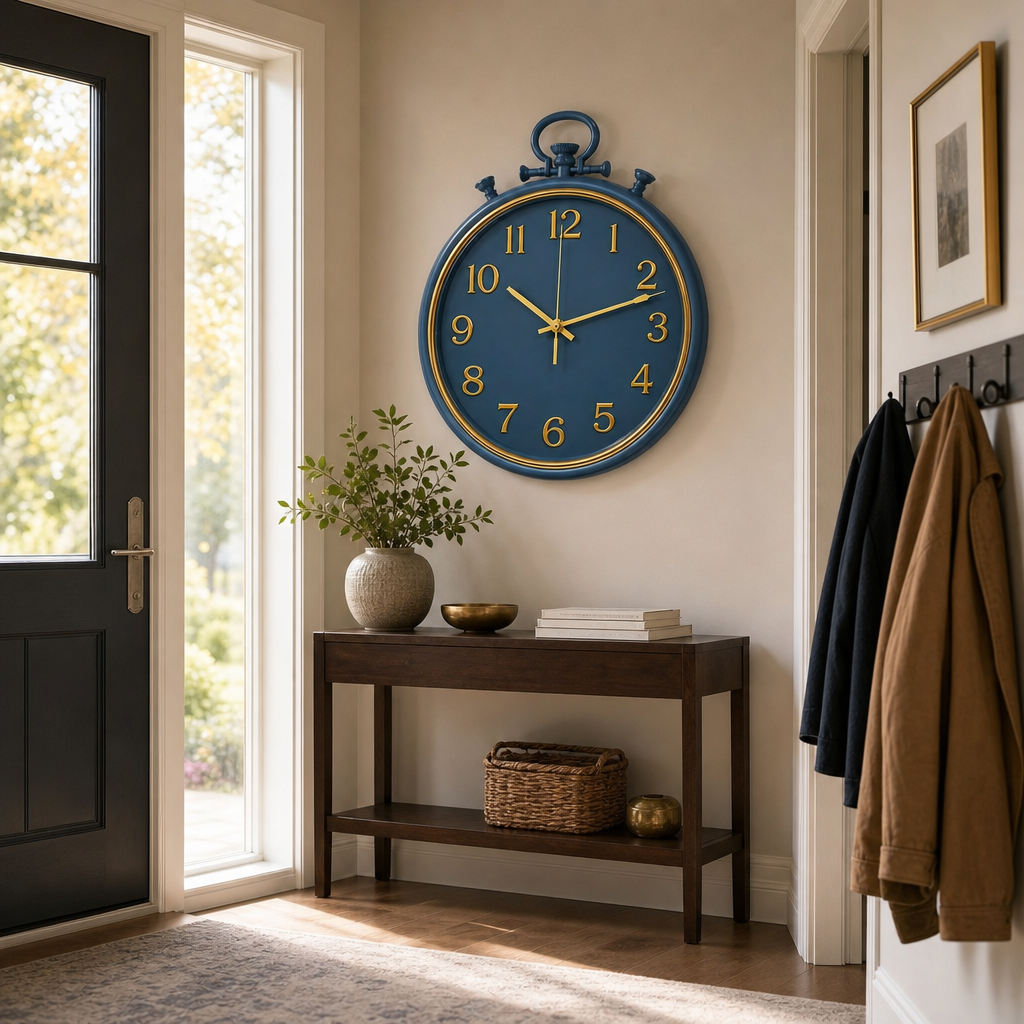 Ceas de perete elegant cu mecanism Quartz – design clasic, silențios și ușor de citit - in context de utilizare