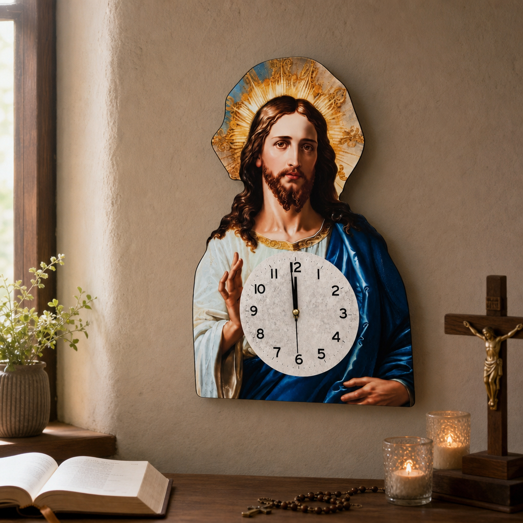 Ceas de Perete cu Isus Cristos Design Religios Mecanism Quartz 30cm - in context de utilizare