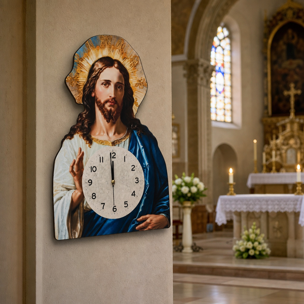 Ceas de Perete cu Isus Cristos Design Religios Mecanism Quartz 30cm - detaliu produs