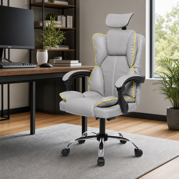 Scaun Birou Ergonomic Directorial Gri Piele Ecologica 300kg Spatar Reglabil 90-145 - detaliu produs