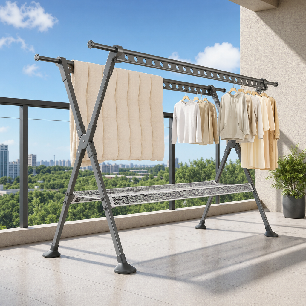 Uscator de Rufe Multifunctional Pliabil Extensibil 127-236cm Negru cu Suport Balcon - detaliu produs