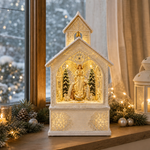 Decorațiune de Crăciun Premium tip Bisericuță cu Nașterea Domnului, Efect de Ninsoare și Muzică – 10 x 6 x 16.5 cm